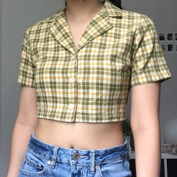 Brandy Melville Tops - Brandy Melville Plaid Button Up Crop Top
